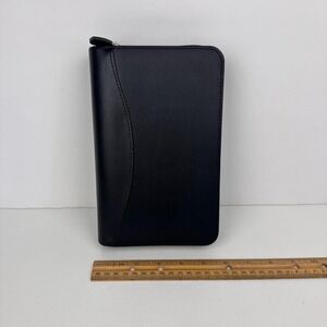 Vtg 1998 Black Faux Leather Day Timer Brand Zipper Planner Binder w Inserts READ